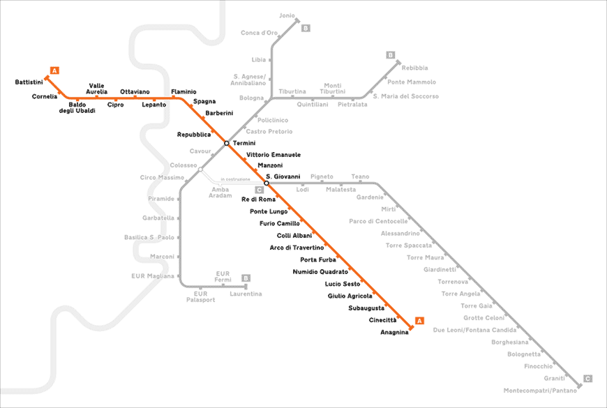 Mappa Linea A metro Atac Roma
